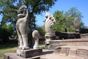 Naga staircase with lion at Phimai